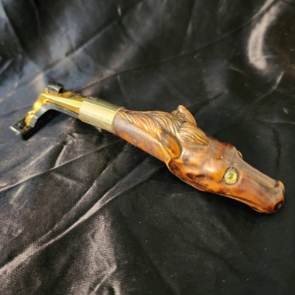 Vintage Carved Horse Head Razor Shaver Gold Accents Rhinestones Gillette Blades - Picture 2 of 9